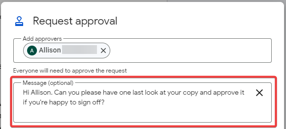 Step 4 of requesting copywriting approval with Google Docs